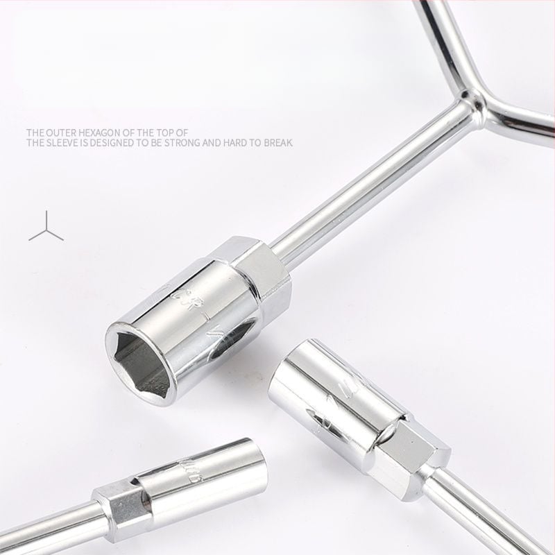 Zásuvkový kľúč — trojramenný a Y-tvar dizajn, nástroj na opravu pneumatík a motocyklov, z vysokouhlíkovej ocele, značka Powerful Merchant