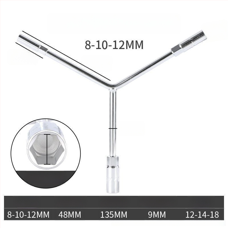 Zásuvkový kľúč — trojramenný a Y-tvar dizajn, nástroj na opravu pneumatík a motocyklov, z vysokouhlíkovej ocele, značka Powerful Merchant