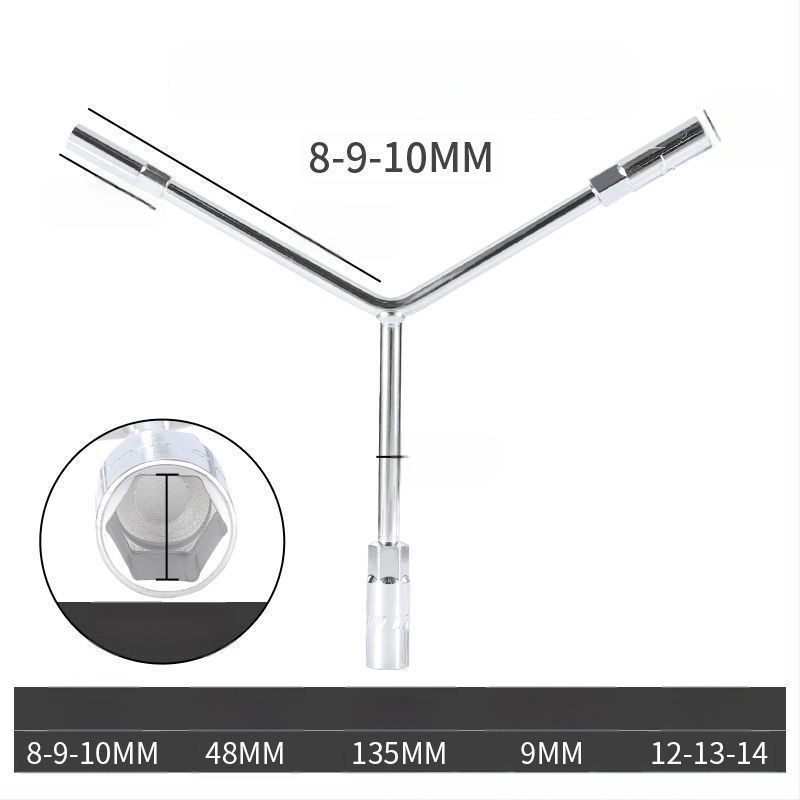 Zásuvkový kľúč — trojramenný a Y-tvar dizajn, nástroj na opravu pneumatík a motocyklov, z vysokouhlíkovej ocele, značka Powerful Merchant