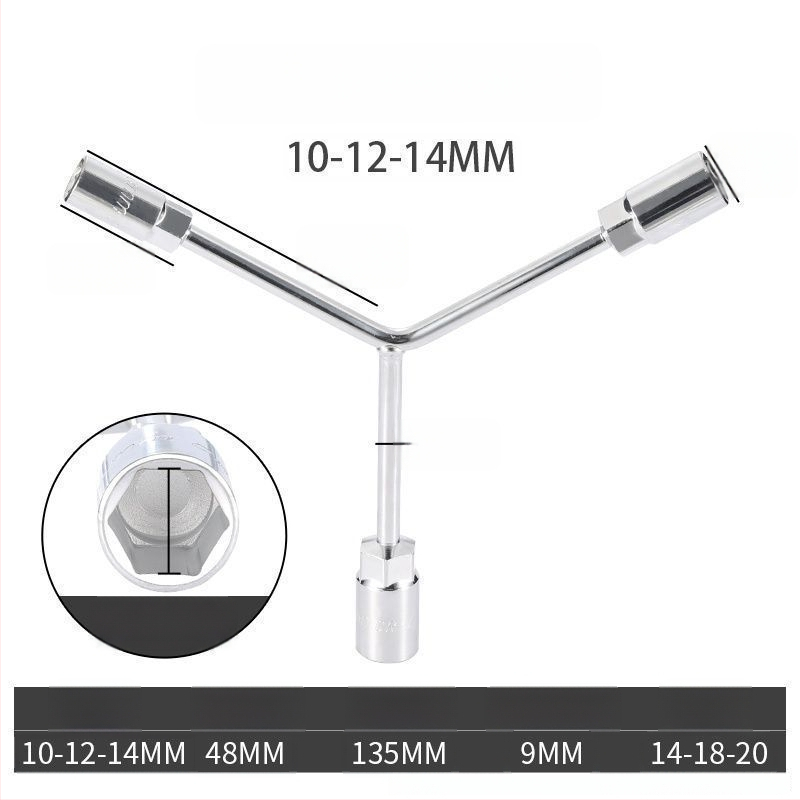 Zásuvkový kľúč — trojramenný a Y-tvar dizajn, nástroj na opravu pneumatík a motocyklov, z vysokouhlíkovej ocele, značka Powerful Merchant