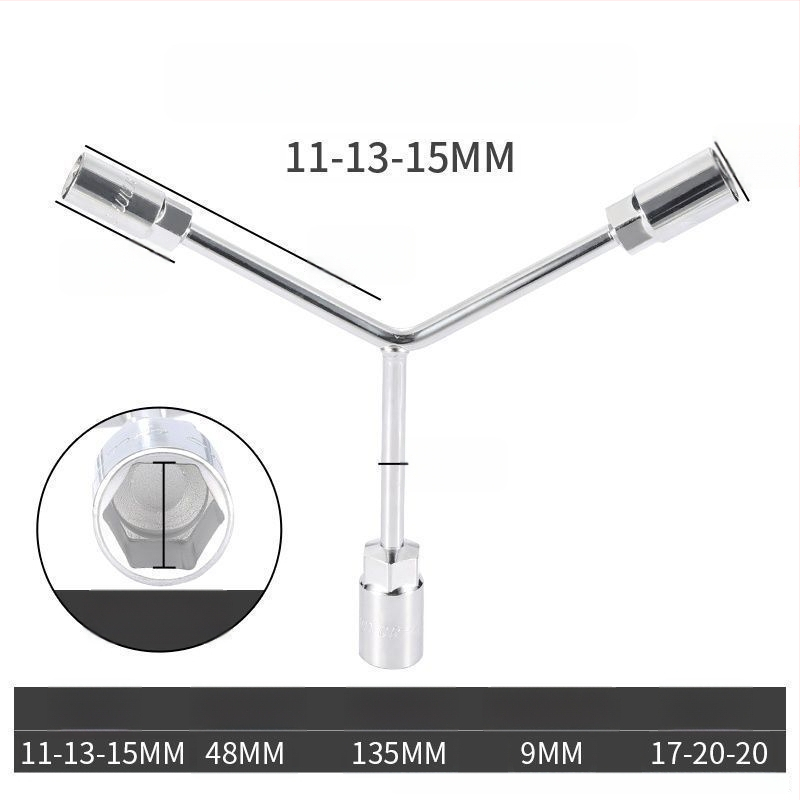 Zásuvkový kľúč — trojramenný a Y-tvar dizajn, nástroj na opravu pneumatík a motocyklov, z vysokouhlíkovej ocele, značka Powerful Merchant