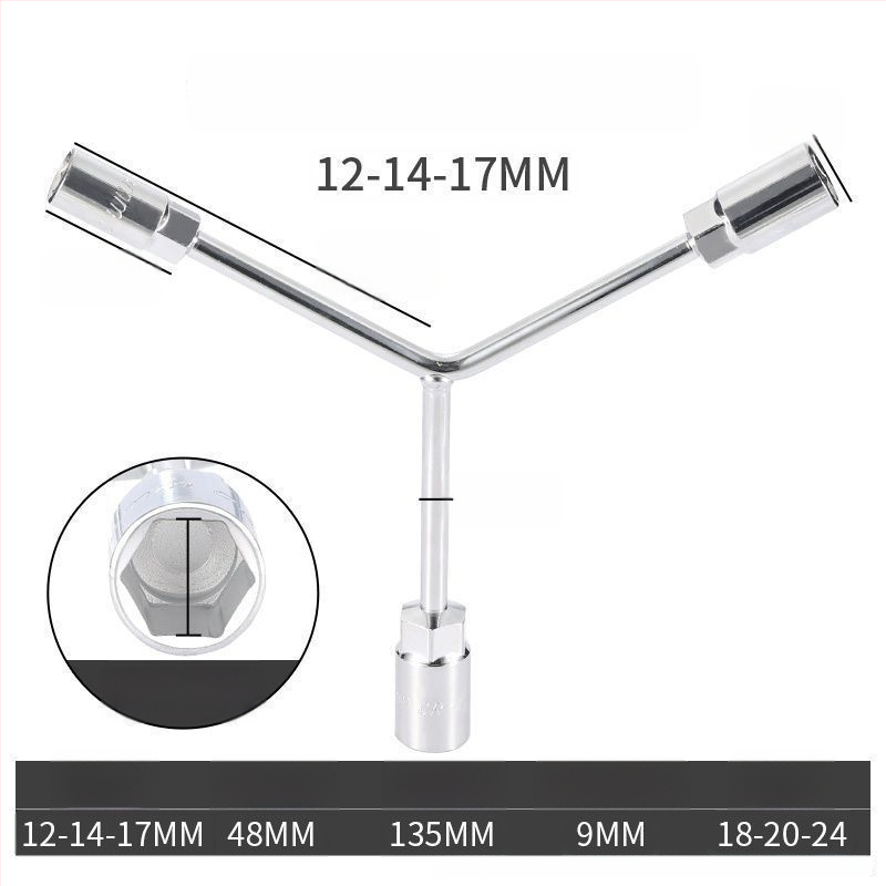 Zásuvkový kľúč — trojramenný a Y-tvar dizajn, nástroj na opravu pneumatík a motocyklov, z vysokouhlíkovej ocele, značka Powerful Merchant
