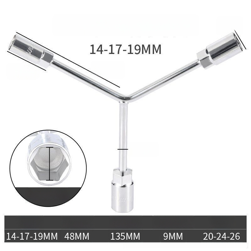 Zásuvkový kľúč — trojramenný a Y-tvar dizajn, nástroj na opravu pneumatík a motocyklov, z vysokouhlíkovej ocele, značka Powerful Merchant