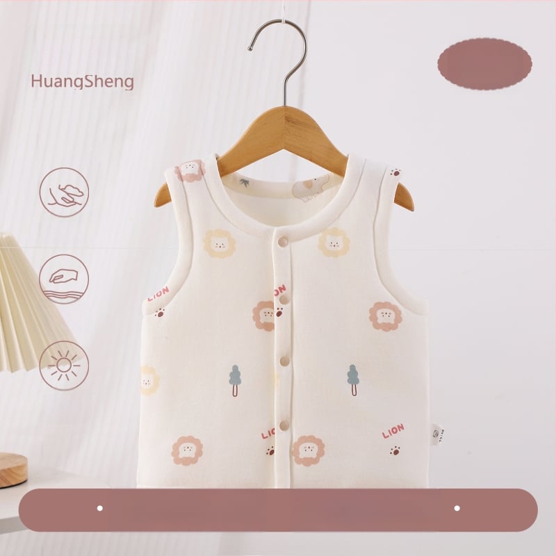 Laste puuvillane padi vest vooderduse, unisex, 0–12 kuu, sügis-talv, varrukatuta, karikatürimustriga
