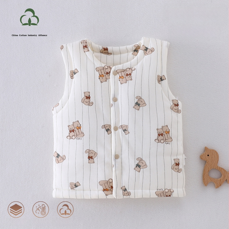 Laste puuvillane padi vest vooderduse, unisex, 0–12 kuu, sügis-talv, varrukatuta, karikatürimustriga