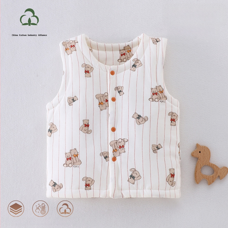 Laste puuvillane padi vest vooderduse, unisex, 0–12 kuu, sügis-talv, varrukatuta, karikatürimustriga