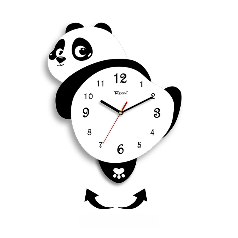 Panda formos sieninis laikrodis svetainei, sklandus judėjimas, maitinamas baterijomis, MDF korpusas ir dialas, 45 mm storis