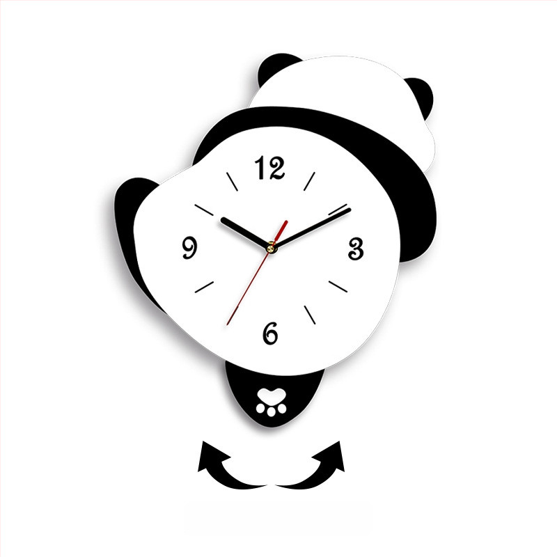Panda formos sieninis laikrodis svetainei, sklandus judėjimas, maitinamas baterijomis, MDF korpusas ir dialas, 45 mm storis