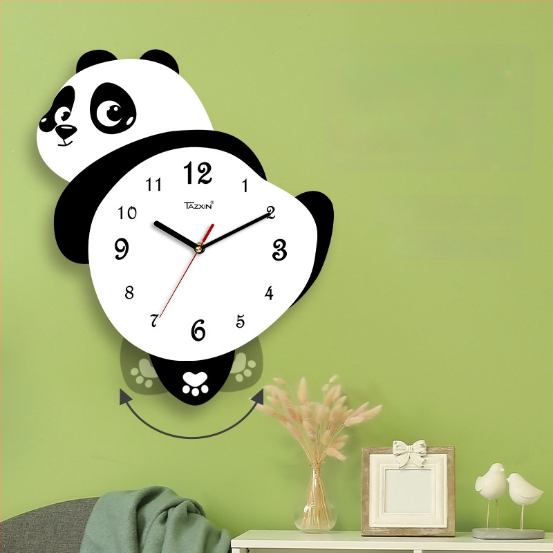 Panda formos sieninis laikrodis svetainei, sklandus judėjimas, maitinamas baterijomis, MDF korpusas ir dialas, 45 mm storis