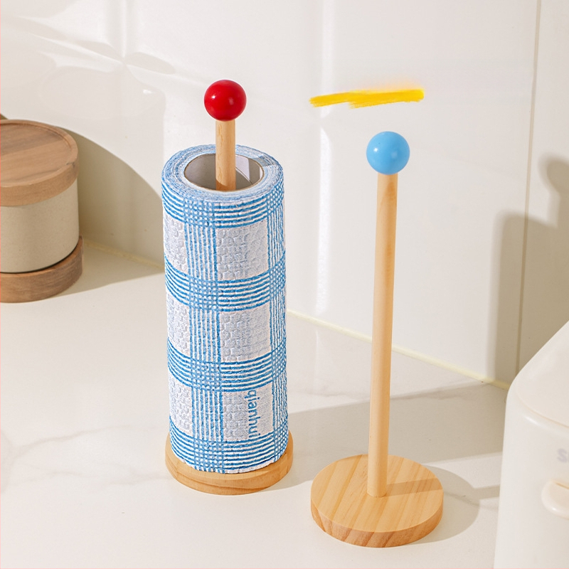 Drevený stojan na kuchynský papier a vreckovky – kruhový tvar, lesklý povrch, moderný minimalistický štýl