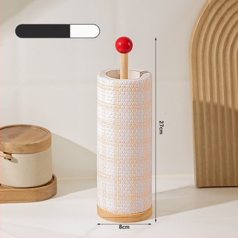Drevený stojan na kuchynský papier a vreckovky – kruhový tvar, lesklý povrch, moderný minimalistický štýl