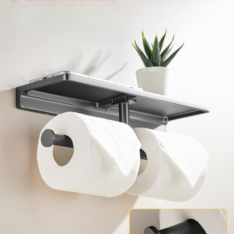 Dvojitý držiak na toaletný papier, Gun Ash povrch, telo z meďe, štvorcový tvar, moderný minimalistický štýl