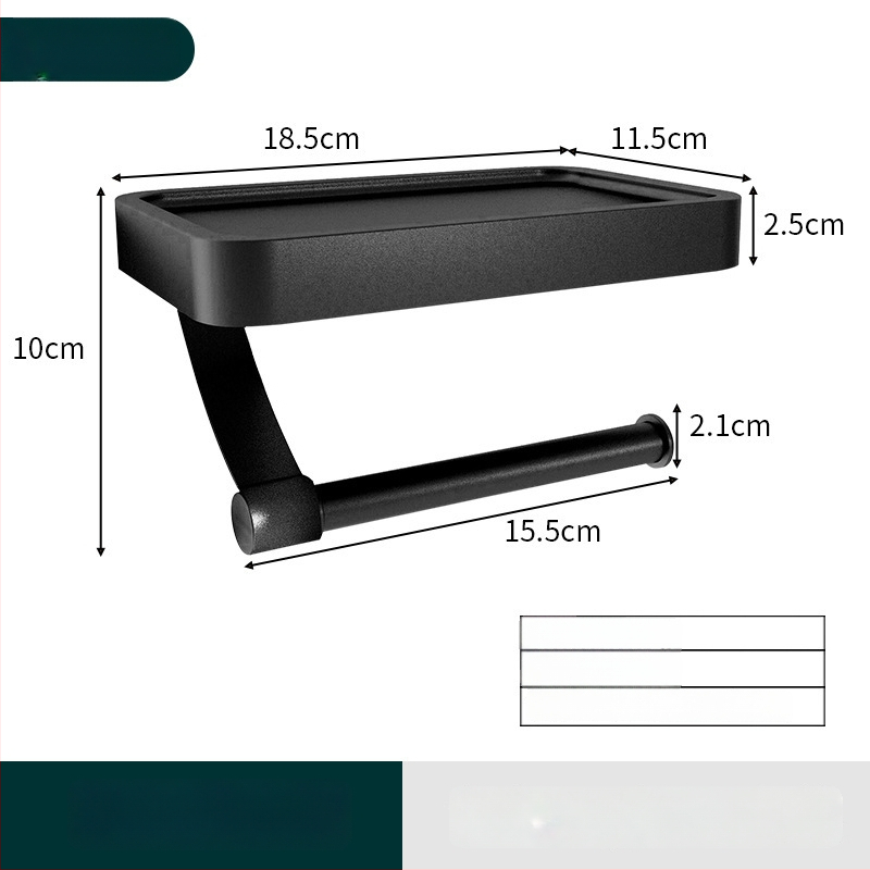 Nástenný hliníkový dvojposchodový držiak na toaletný papier a organizér na telefón, bez vŕtania, kúpeľňový regál