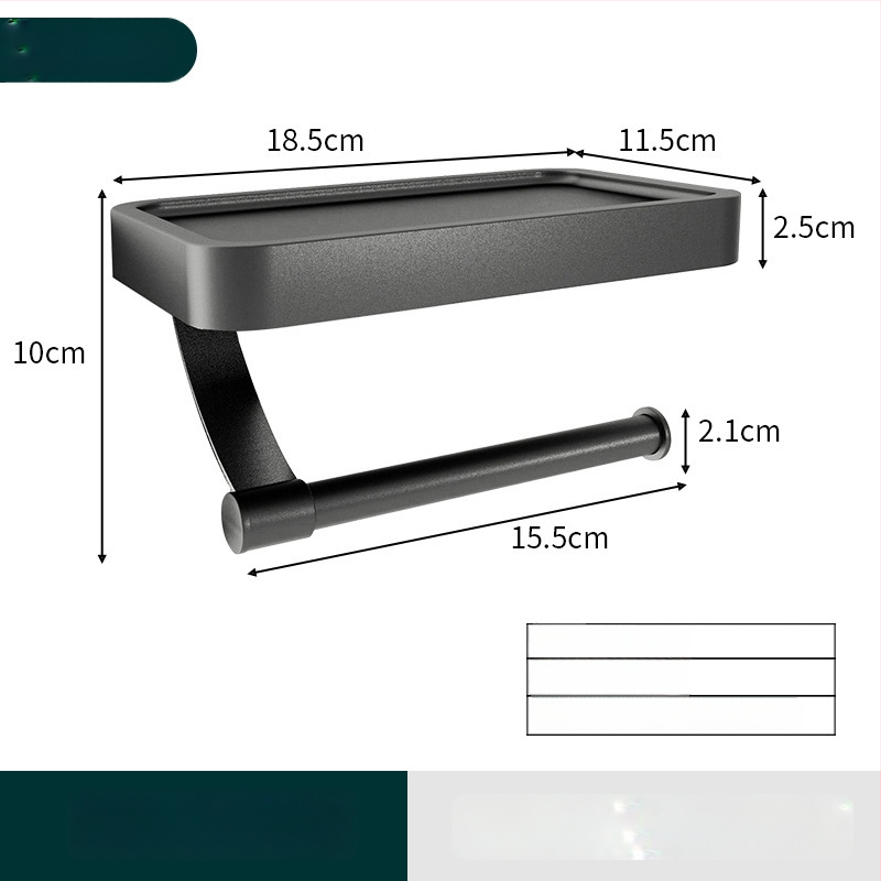 Nástenný hliníkový dvojposchodový držiak na toaletný papier a organizér na telefón, bez vŕtania, kúpeľňový regál