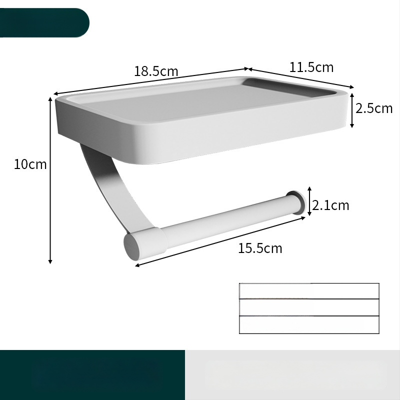 Nástenný hliníkový dvojposchodový držiak na toaletný papier a organizér na telefón, bez vŕtania, kúpeľňový regál