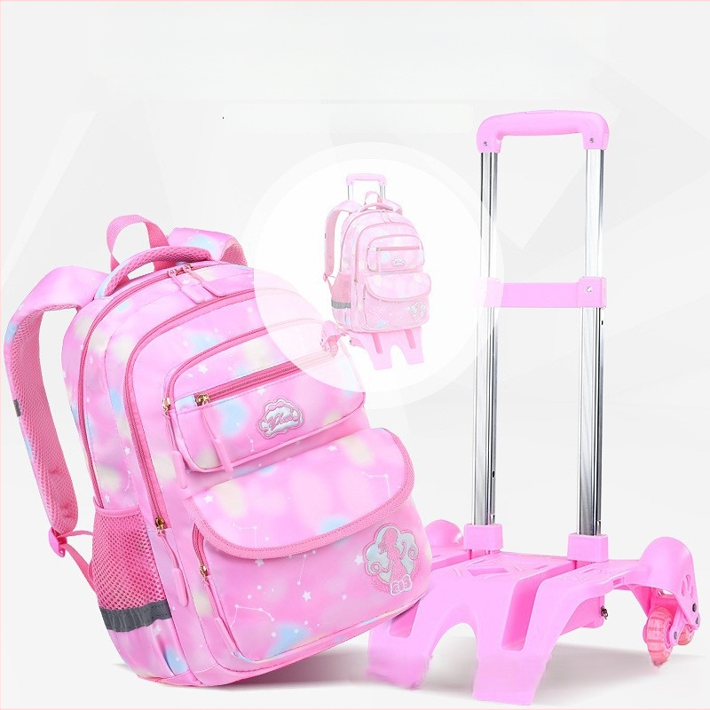 Pradinės mokyklos ratinė kuprinė su šešiais ratukais, nuimamas dizainas, nailonas, stuburo apsauga