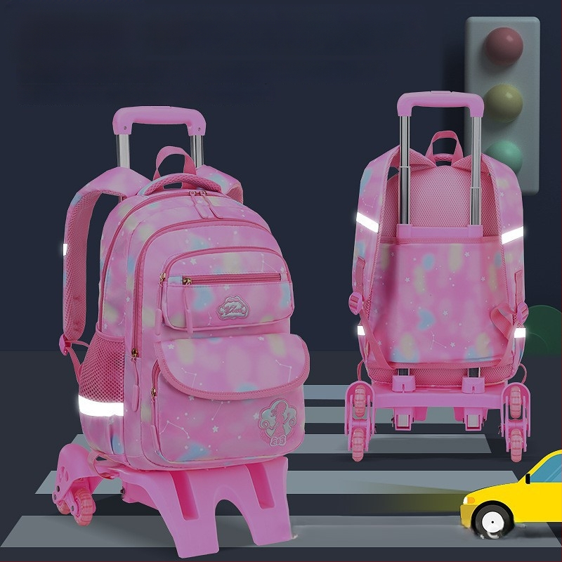 Pradinės mokyklos ratinė kuprinė su šešiais ratukais, nuimamas dizainas, nailonas, stuburo apsauga