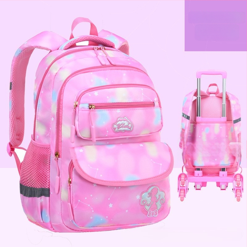 Pradinės mokyklos ratinė kuprinė su šešiais ratukais, nuimamas dizainas, nailonas, stuburo apsauga