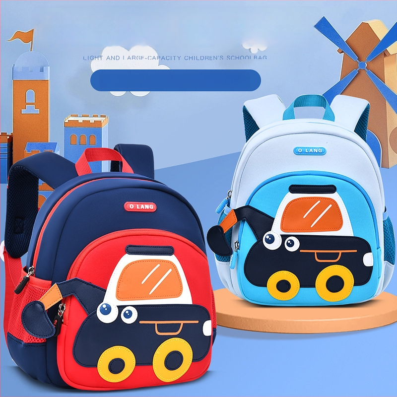 Olang lastele seljakott ekskavatora motiiviga, hingav ja veekindel polüester, ultrakerge, antibakteriaalne, kõverad õlarihmad