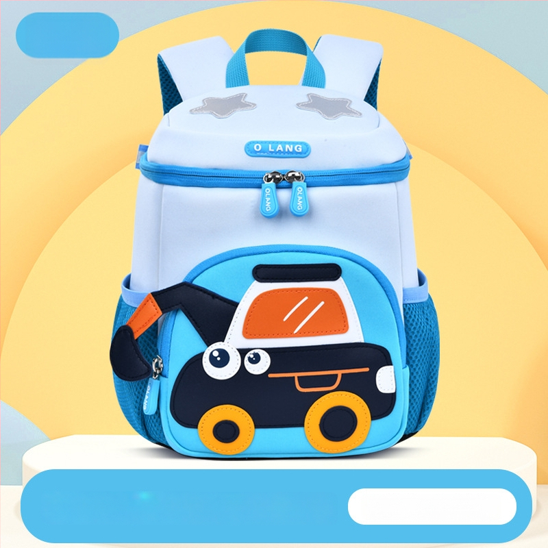 Olang lastele seljakott ekskavatora motiiviga, hingav ja veekindel polüester, ultrakerge, antibakteriaalne, kõverad õlarihmad