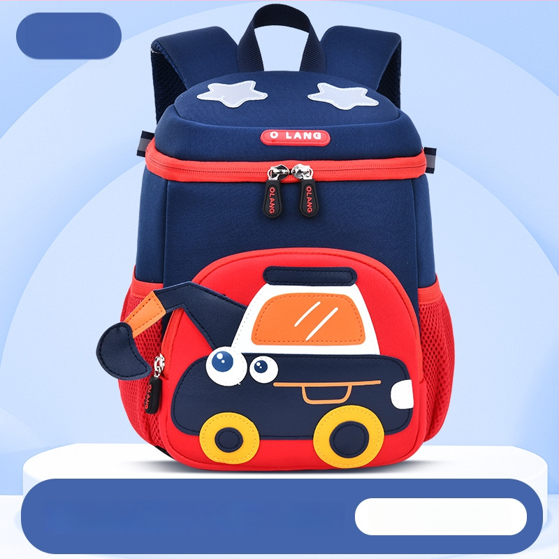 Olang lastele seljakott ekskavatora motiiviga, hingav ja veekindel polüester, ultrakerge, antibakteriaalne, kõverad õlarihmad