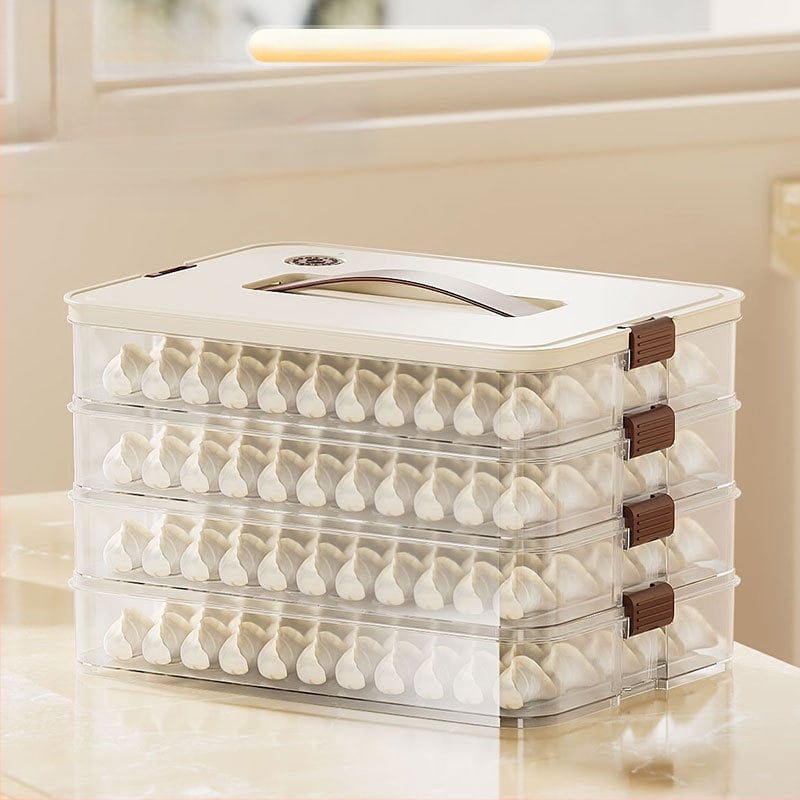 Knedelių saugojimo dėžutė — maisto kokybės, tinkama šaldymui, skaidri, su dangčiu (Plastmasos; šiuolaikiškas ir minimalistinis dizainas)