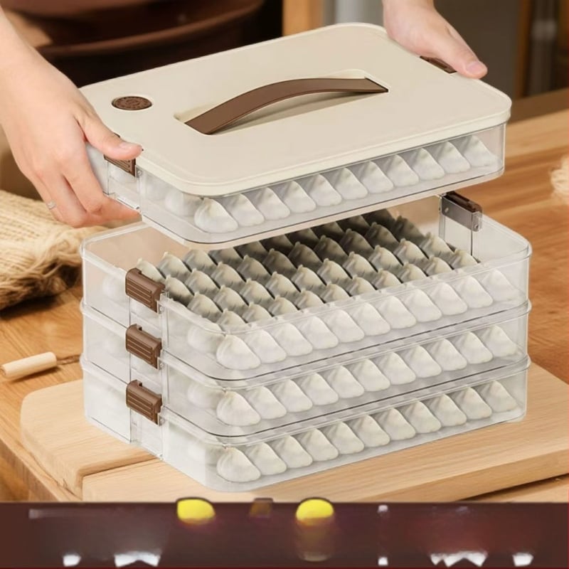 Knedelių saugojimo dėžutė — maisto kokybės, tinkama šaldymui, skaidri, su dangčiu (Plastmasos; šiuolaikiškas ir minimalistinis dizainas)