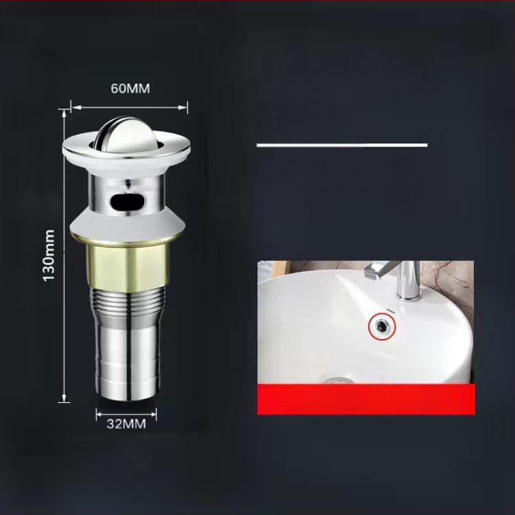 Nerezová oceľová odkvapová súprava pre umývadlo s pop-up mechanizmom, model Short Bounce Drainer, značka Huixin, štýl moderný minimalistický