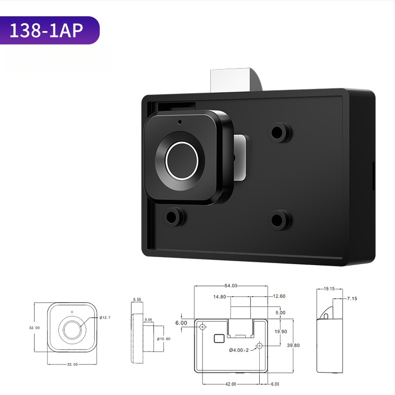 Elektroniline lukustusseade sõrmejälje ja parooliga sahtlitele ja kappidele, mudel 138-1AP; salvestab 10 sõrmejälge; üle 100k avamisi; skaneerimise aeg 0,1 s; töötemperatuur -20…70°C; sobib sahtlitele, kappidele, arhivaatoritele, lukustustele ja seifidele