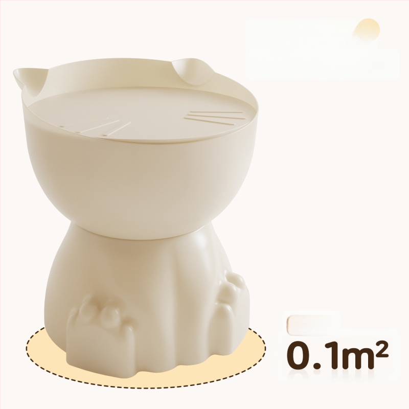 Katės letenos formos naktinis staliukas, plastmasinis viršus, apvalūs kampai, saugyklos skyriai, visiškai surinktas