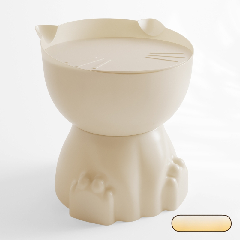 Katės letenos formos naktinis staliukas, plastmasinis viršus, apvalūs kampai, saugyklos skyriai, visiškai surinktas