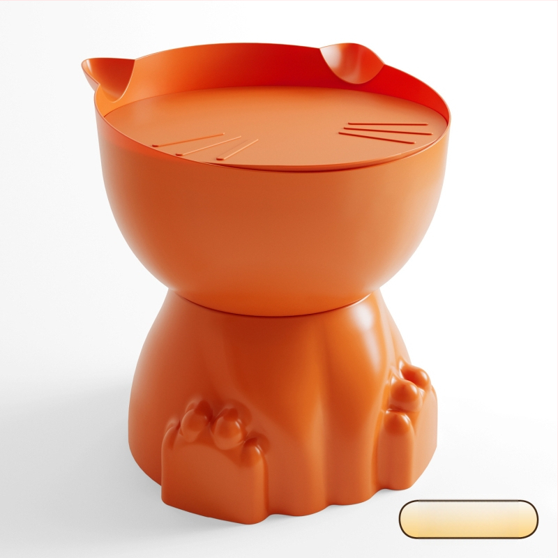 Katės letenos formos naktinis staliukas, plastmasinis viršus, apvalūs kampai, saugyklos skyriai, visiškai surinktas