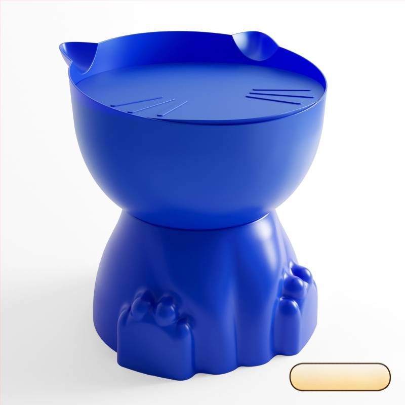 Katės letenos formos naktinis staliukas, plastmasinis viršus, apvalūs kampai, saugyklos skyriai, visiškai surinktas