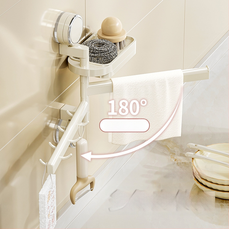 Virtuvės laikiklis su siurbtuku skysčiams — be gręžimo, pasukami kabliukai, plastikas