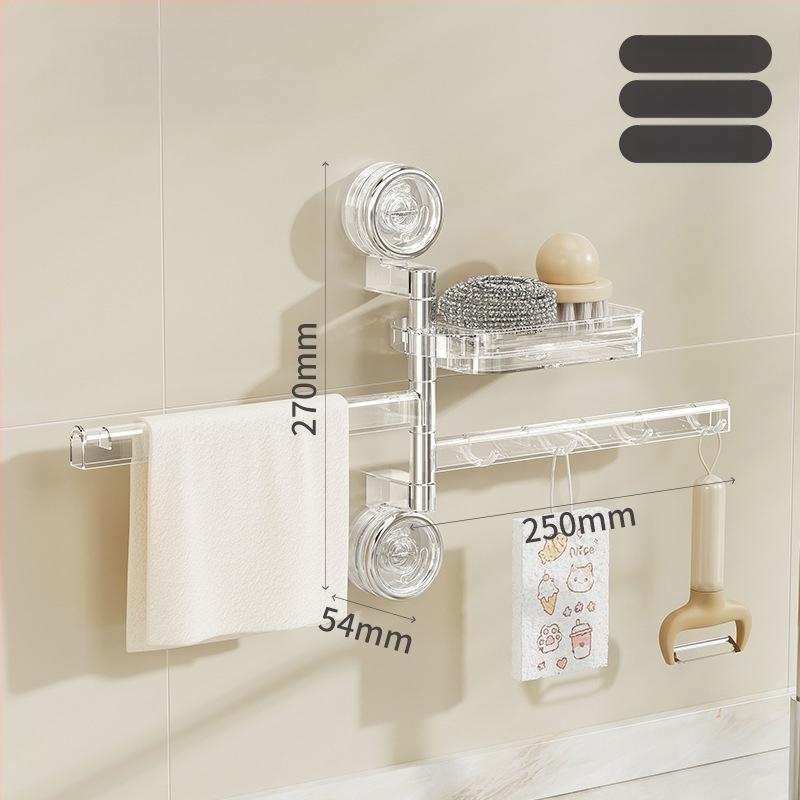 Virtuvės laikiklis su siurbtuku skysčiams — be gręžimo, pasukami kabliukai, plastikas