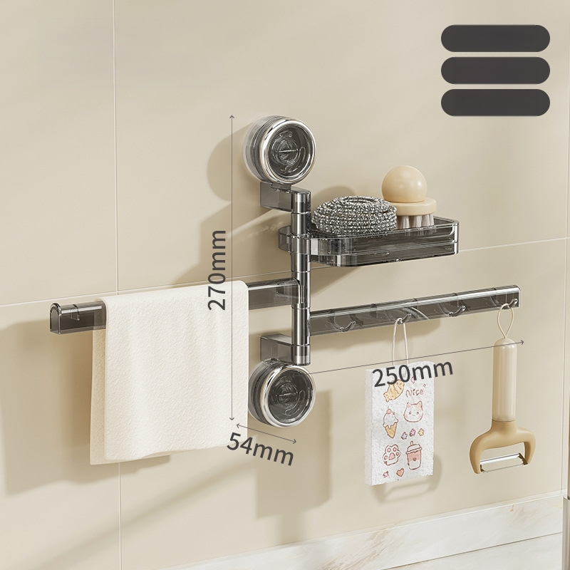 Virtuvės laikiklis su siurbtuku skysčiams — be gręžimo, pasukami kabliukai, plastikas