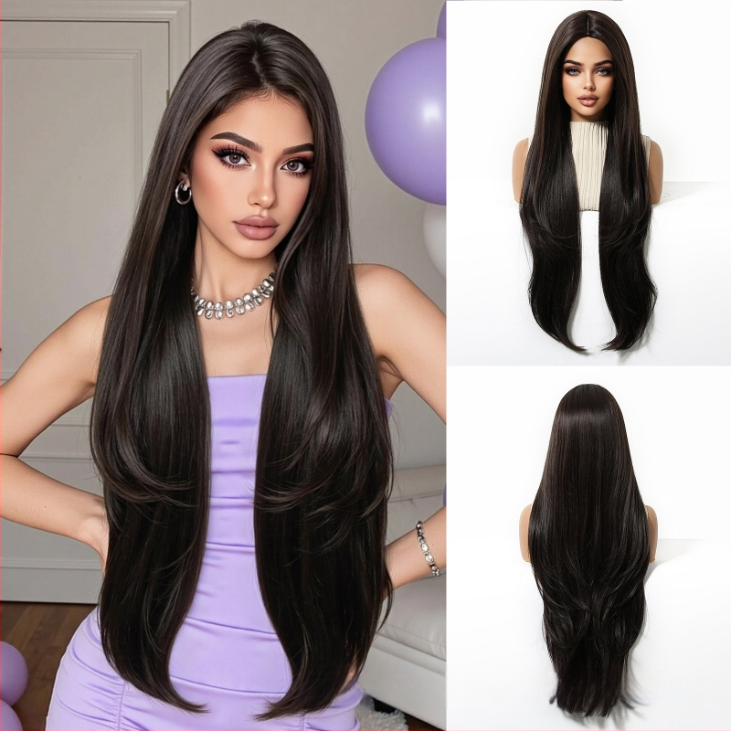 Emmor parūka visai galvai, vidējā daļa, daudzslāņu, viļņota un taisa tekstūra, sintētiskie mati