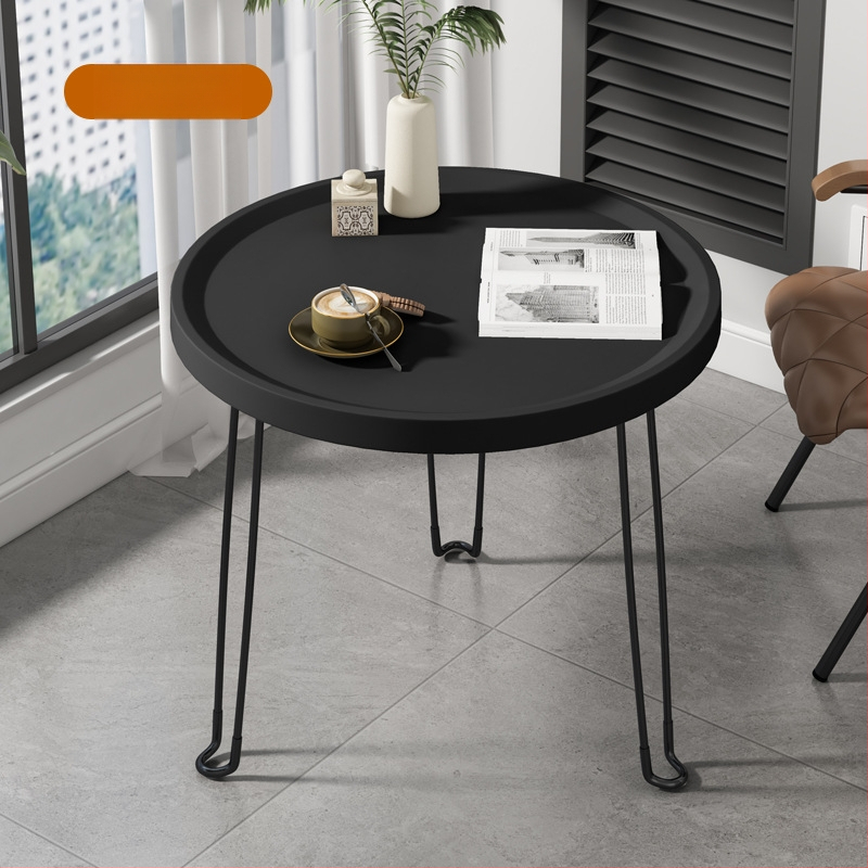 Sulankstomas apvalus plastikinis šoninis staliukas su nerūdijančio plieno rėmu, pritaikomas.