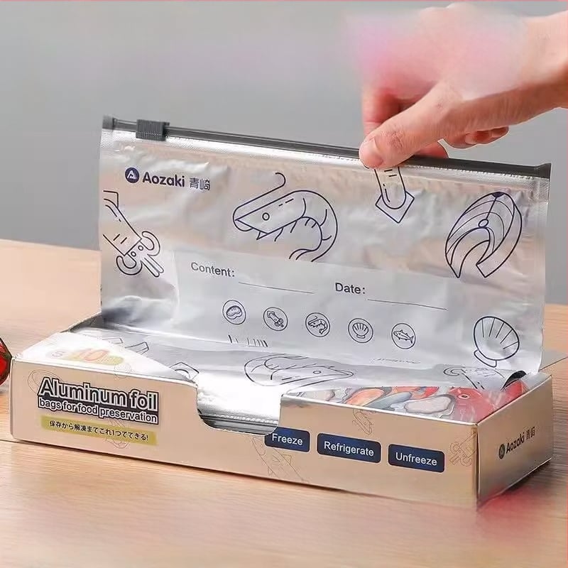Fóliové vrecká na potraviny so zipsom, potravinárskeho štandardu, do mrazničky, na mäso a zeleninu, od -60°C do 100°C