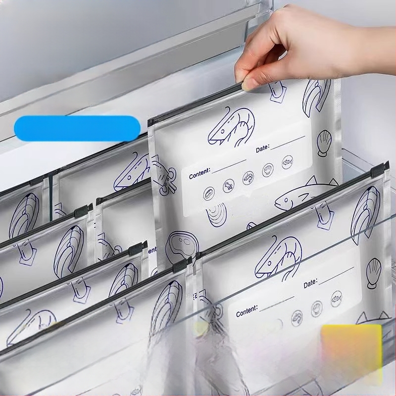 Fóliové vrecká na potraviny so zipsom, potravinárskeho štandardu, do mrazničky, na mäso a zeleninu, od -60°C do 100°C