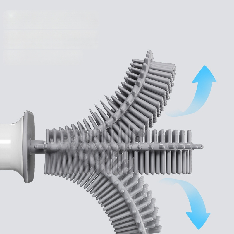 Silikónová kefa na toaletu s dlhým ramenom a nástenným držiakom – viacfunkčné čistenie