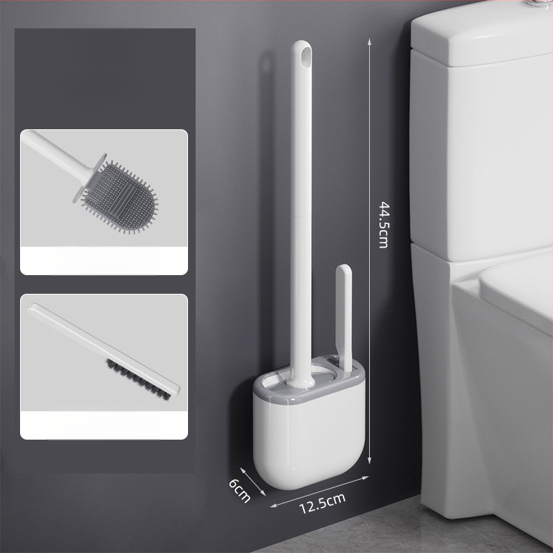Silikónová kefa na toaletu s dlhým ramenom a nástenným držiakom – viacfunkčné čistenie