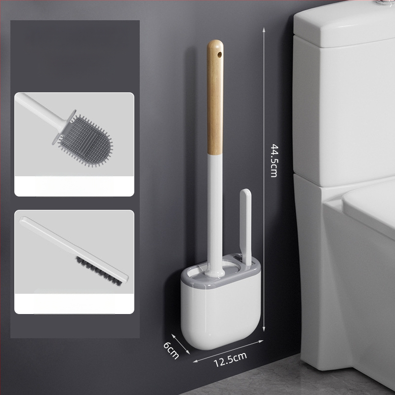 Silikónová kefa na toaletu s dlhým ramenom a nástenným držiakom – viacfunkčné čistenie