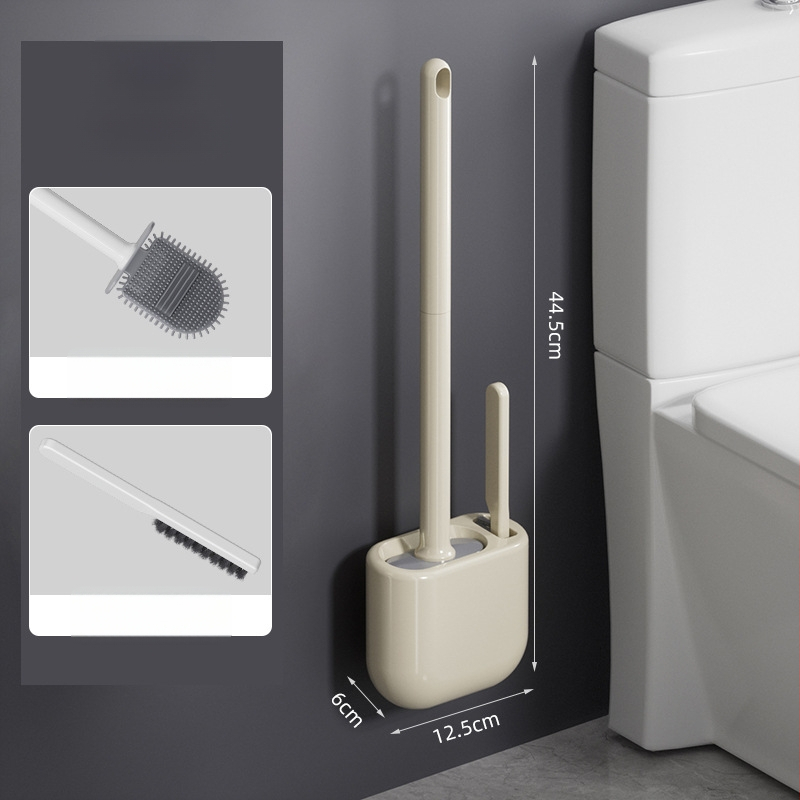 Silikónová kefa na toaletu s dlhým ramenom a nástenným držiakom – viacfunkčné čistenie