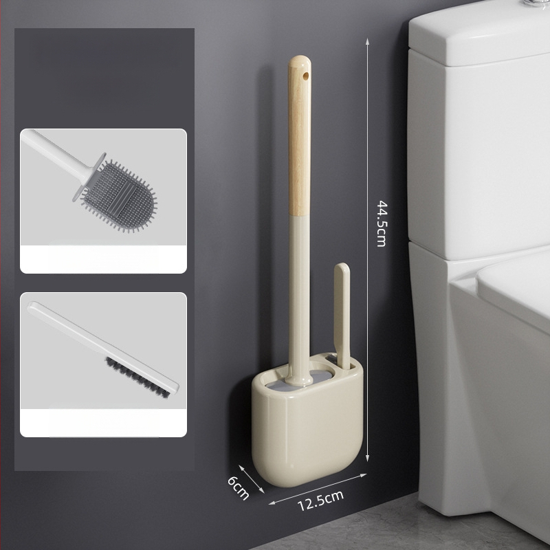 Silikónová kefa na toaletu s dlhým ramenom a nástenným držiakom – viacfunkčné čistenie