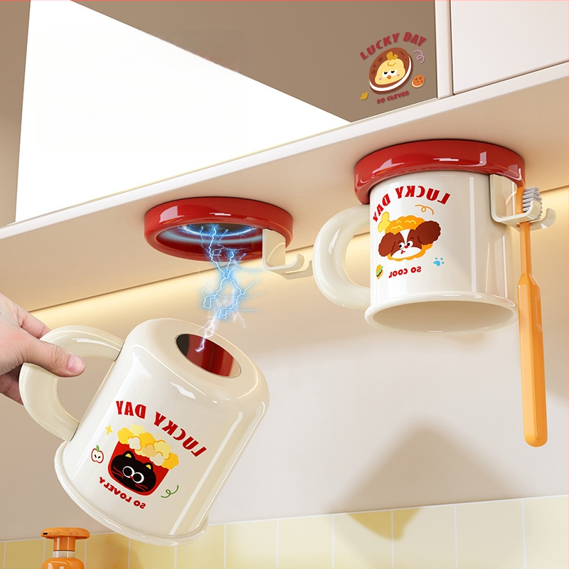 Stojan na kefky a pohár na úst, na stenu, bez vŕtania, magnetické uchytenie, model C4274, ABS plast, možnosť prispôsobenia, tlač loga