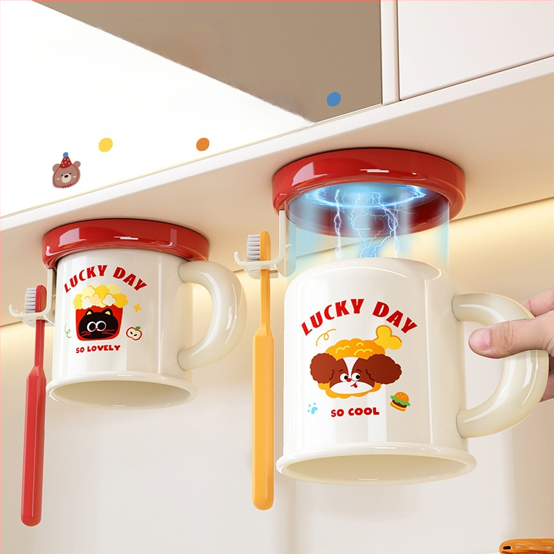 Stojan na kefky a pohár na úst, na stenu, bez vŕtania, magnetické uchytenie, model C4274, ABS plast, možnosť prispôsobenia, tlač loga