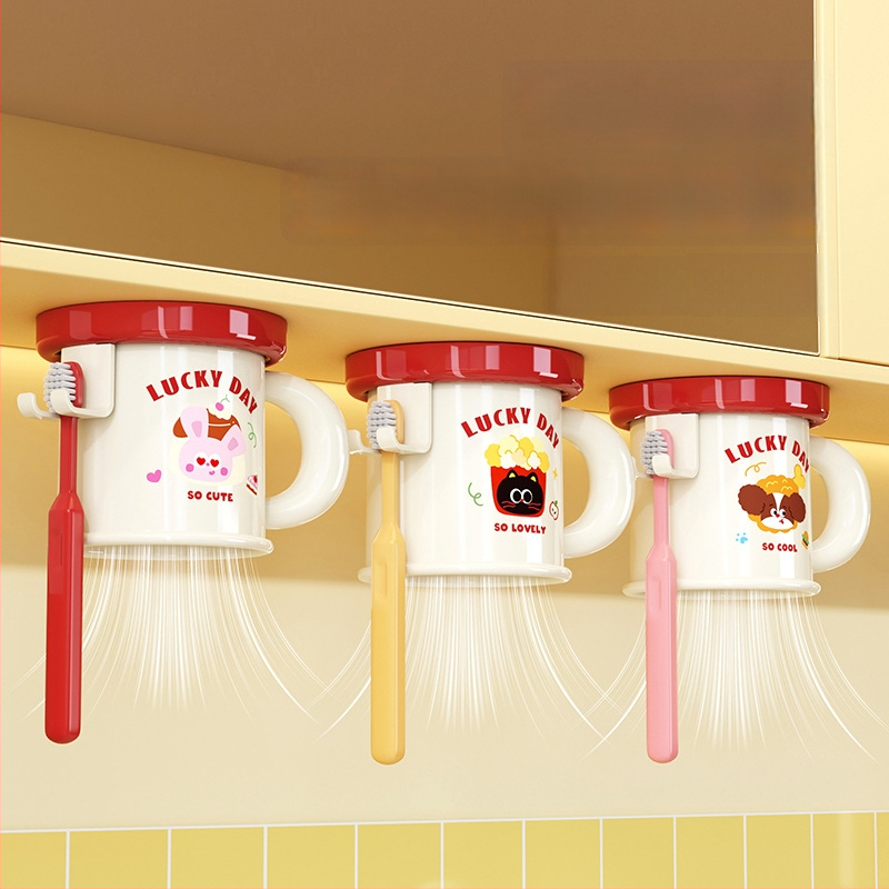 Stojan na kefky a pohár na úst, na stenu, bez vŕtania, magnetické uchytenie, model C4274, ABS plast, možnosť prispôsobenia, tlač loga