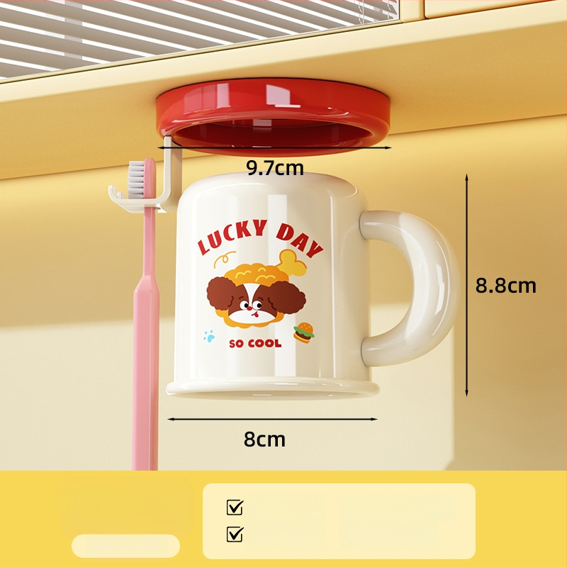 Stojan na kefky a pohár na úst, na stenu, bez vŕtania, magnetické uchytenie, model C4274, ABS plast, možnosť prispôsobenia, tlač loga