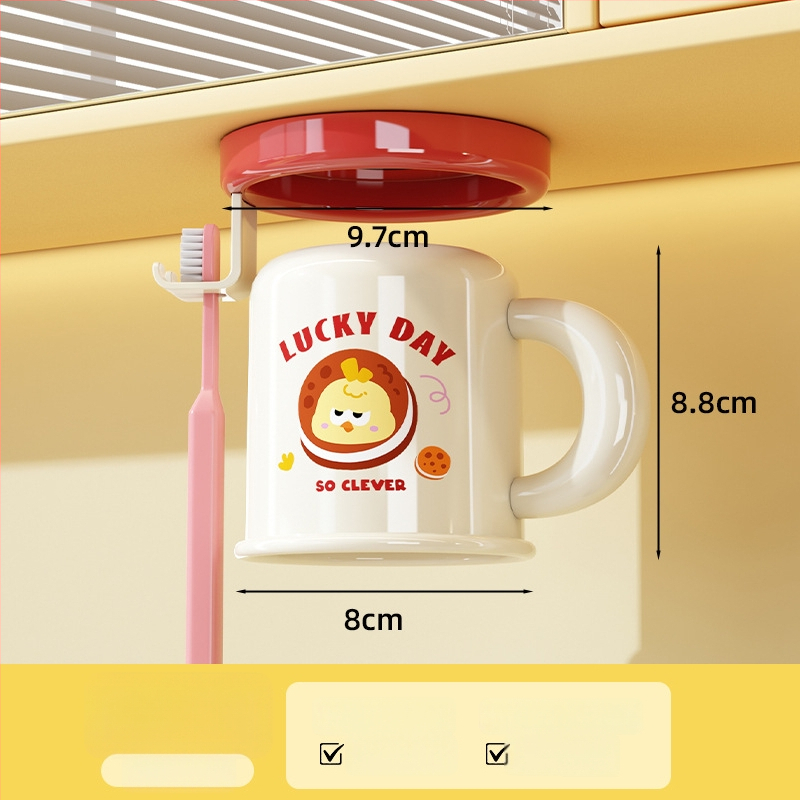 Stojan na kefky a pohár na úst, na stenu, bez vŕtania, magnetické uchytenie, model C4274, ABS plast, možnosť prispôsobenia, tlač loga